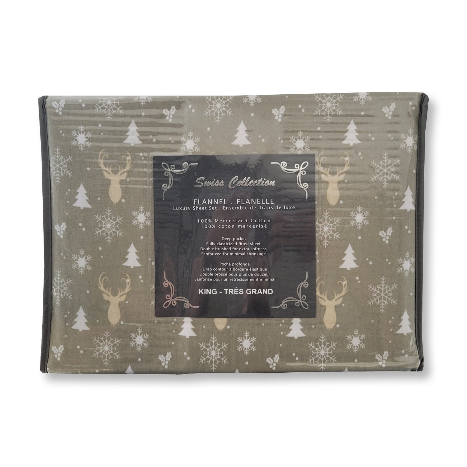 Cotton House - Ensemble de Draps de Flanelle, 100% Coton Mercerisé, Grandeur Très Grand Lit King, Motifs de Cerfs - Liquidation Fin de Saison Vente Finale - Simple Boutique
