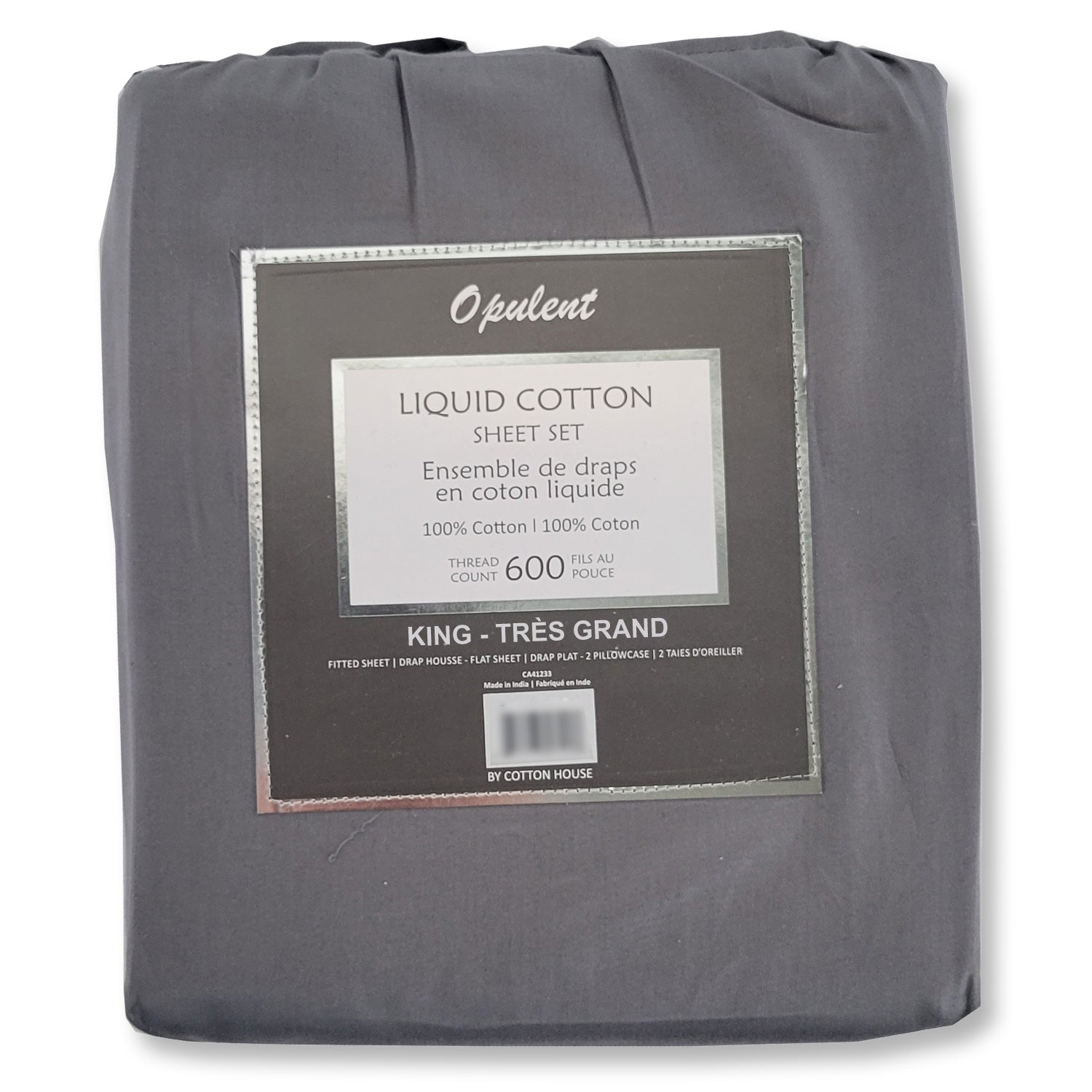 Cotton House- Ensemble de Draps en Coton Liquide, 600 Fils Par Pouce, Grandeur King, Gris Foncé - Simple Boutique