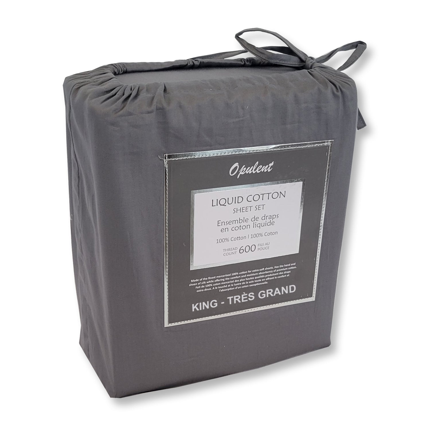 Cotton House- Ensemble de Draps en Coton Liquide, 600 Fils Par Pouce, Grandeur King, Gris Foncé - Simple Boutique