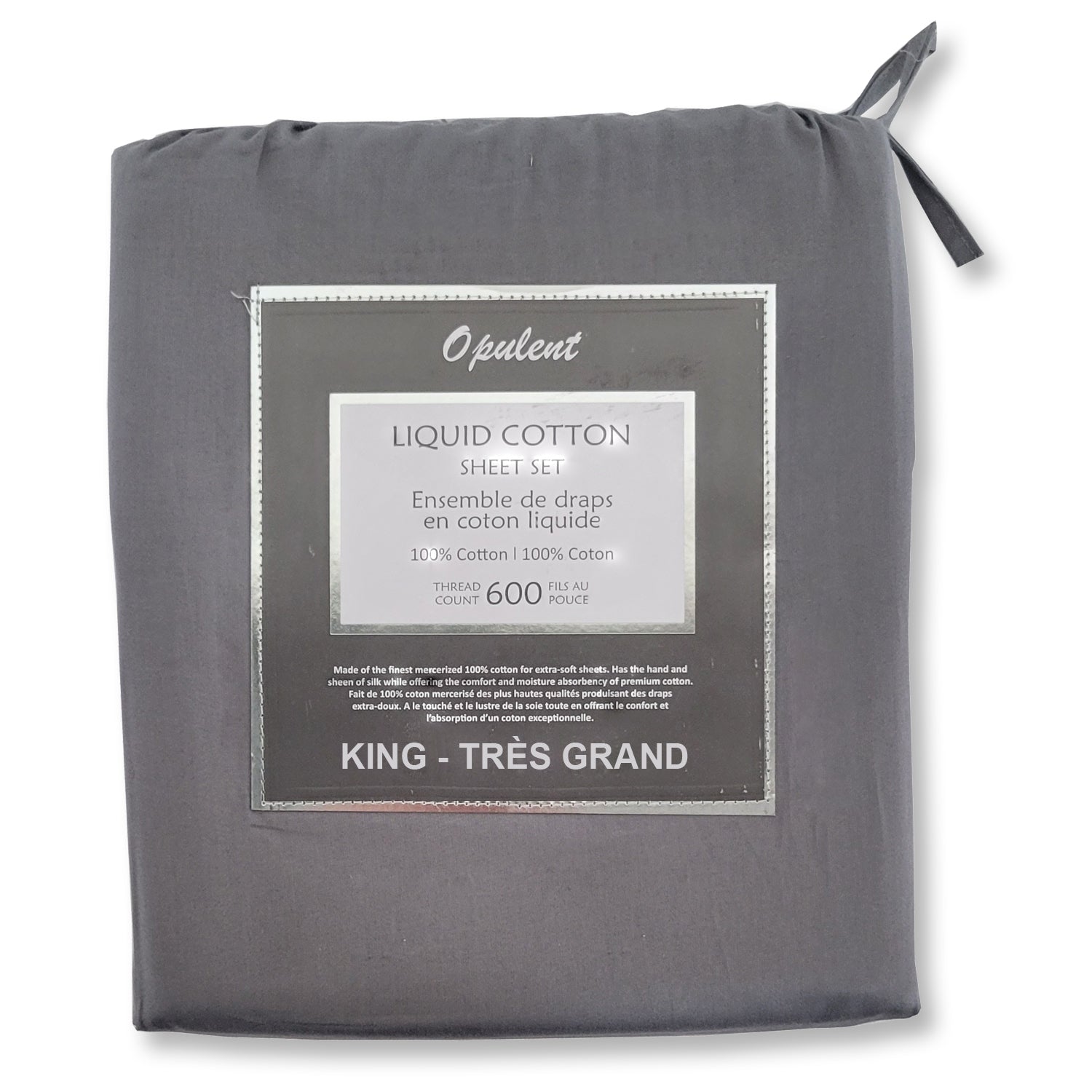 Cotton House- Ensemble de Draps en Coton Liquide, 600 Fils Par Pouce, Grandeur King, Gris Foncé - Simple Boutique