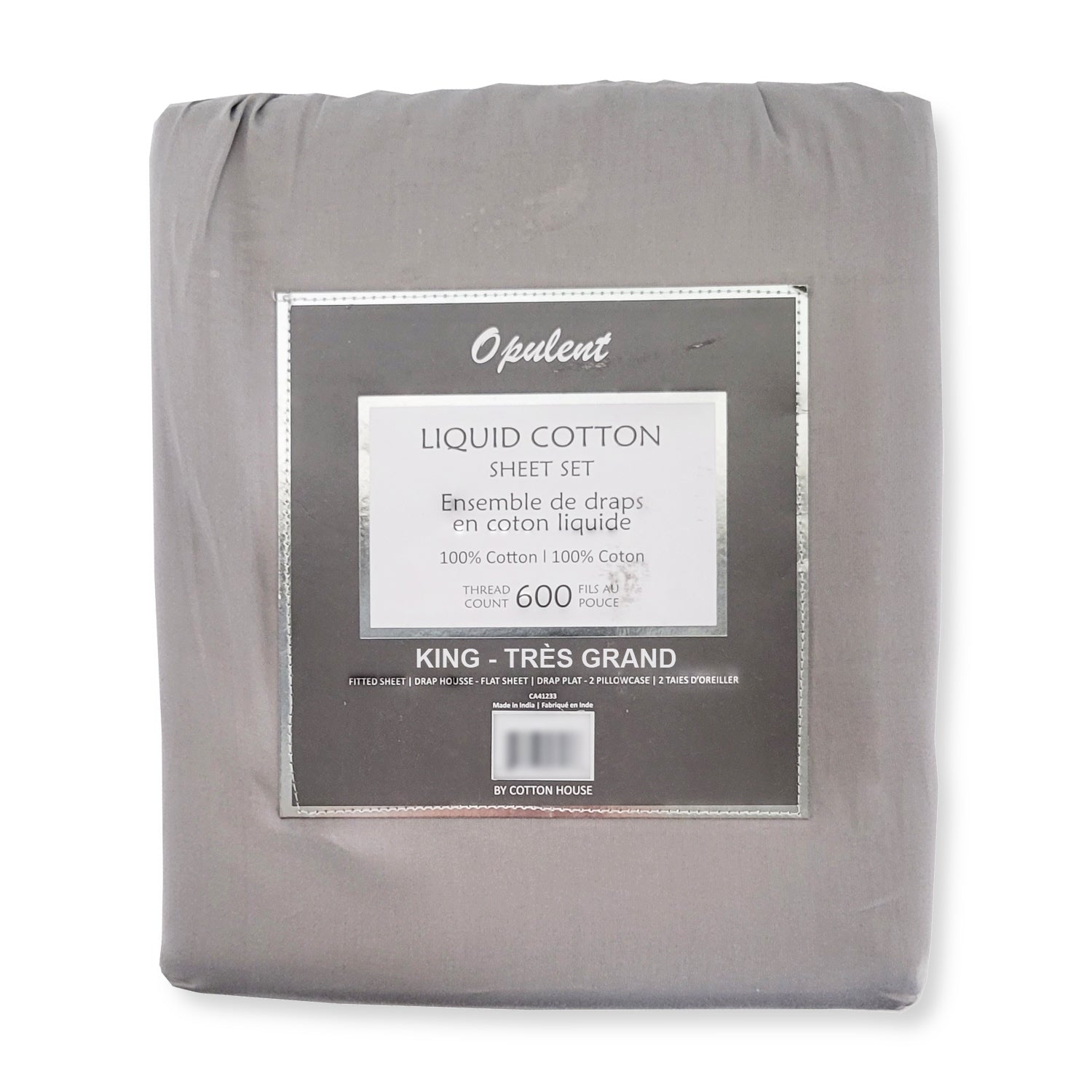 Cotton House- Ensemble de Draps en Coton Liquide, 600 Fils Par Pouce, Grandeur King, Gris Pâle - Simple Boutique