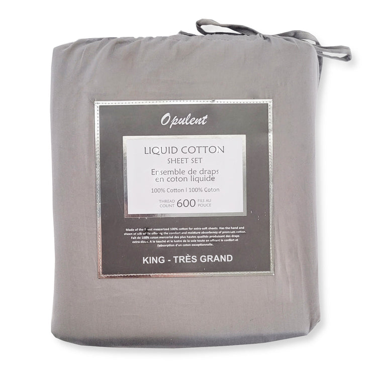 Cotton House- Ensemble de Draps en Coton Liquide, 600 Fils Par Pouce, Grandeur King, Gris Pâle - Simple Boutique