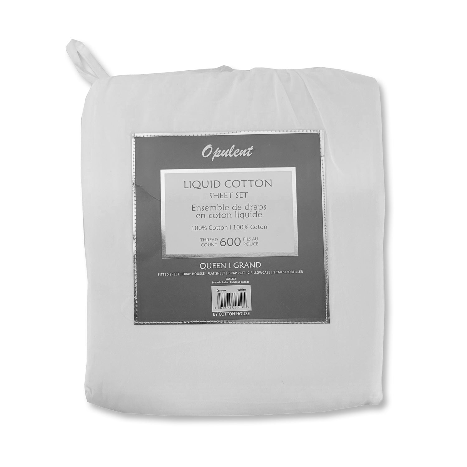 Cotton House- Ensemble de Draps en Coton Liquide, 600 Fils Par Pouce, Grandeur Queen, Blanc - Simple Boutique