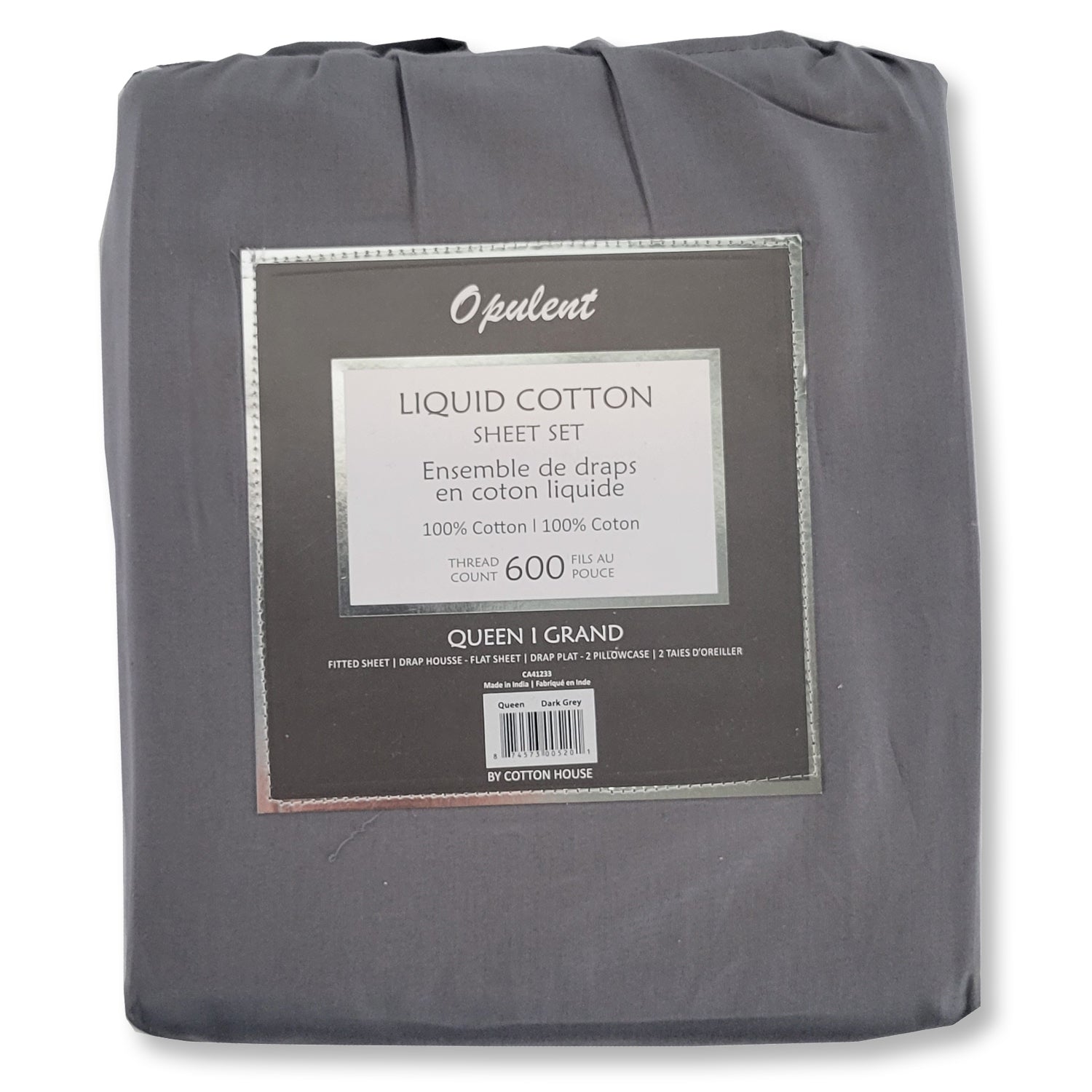 Cotton House- Ensemble de Draps en Coton Liquide, 600 Fils Par Pouce, Grandeur Queen, Gris Foncé - Simple Boutique