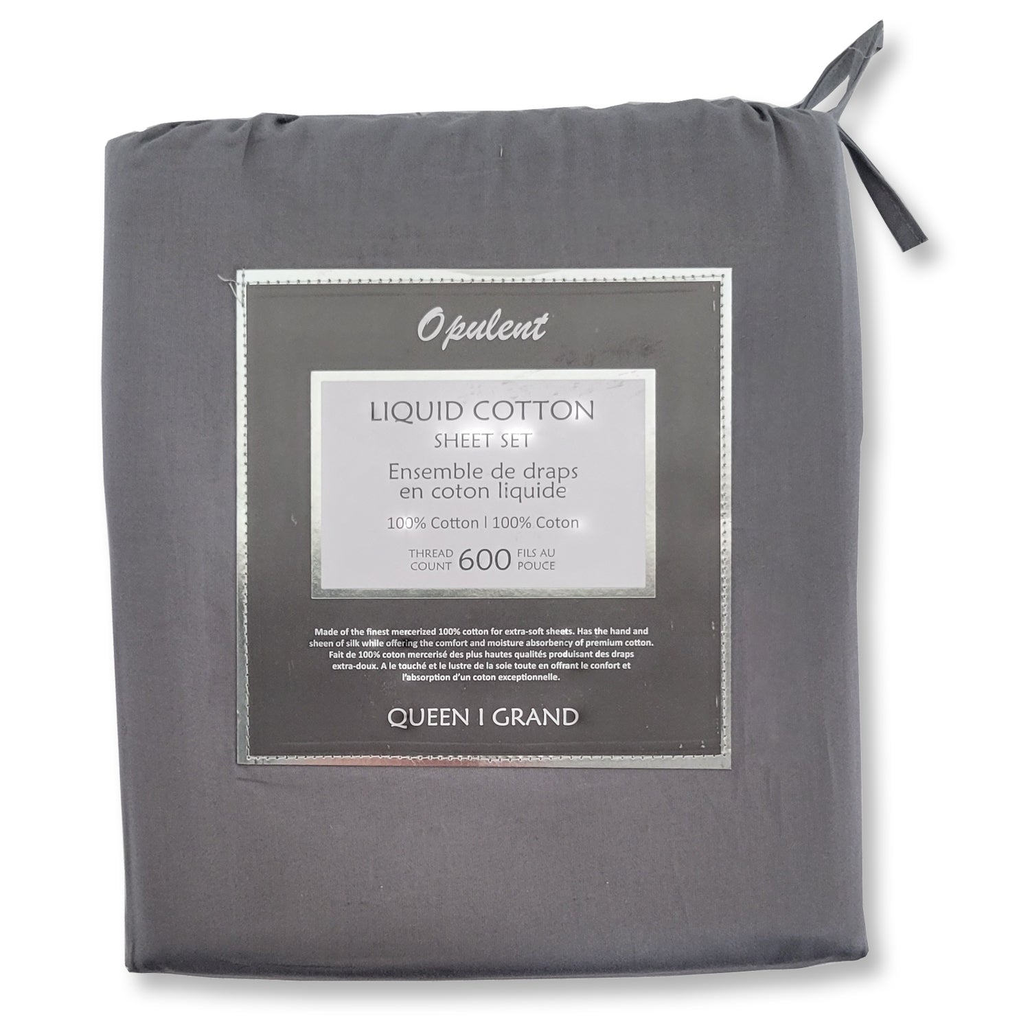 Cotton House- Ensemble de Draps en Coton Liquide, 600 Fils Par Pouce, Grandeur Queen, Gris Foncé - Simple Boutique