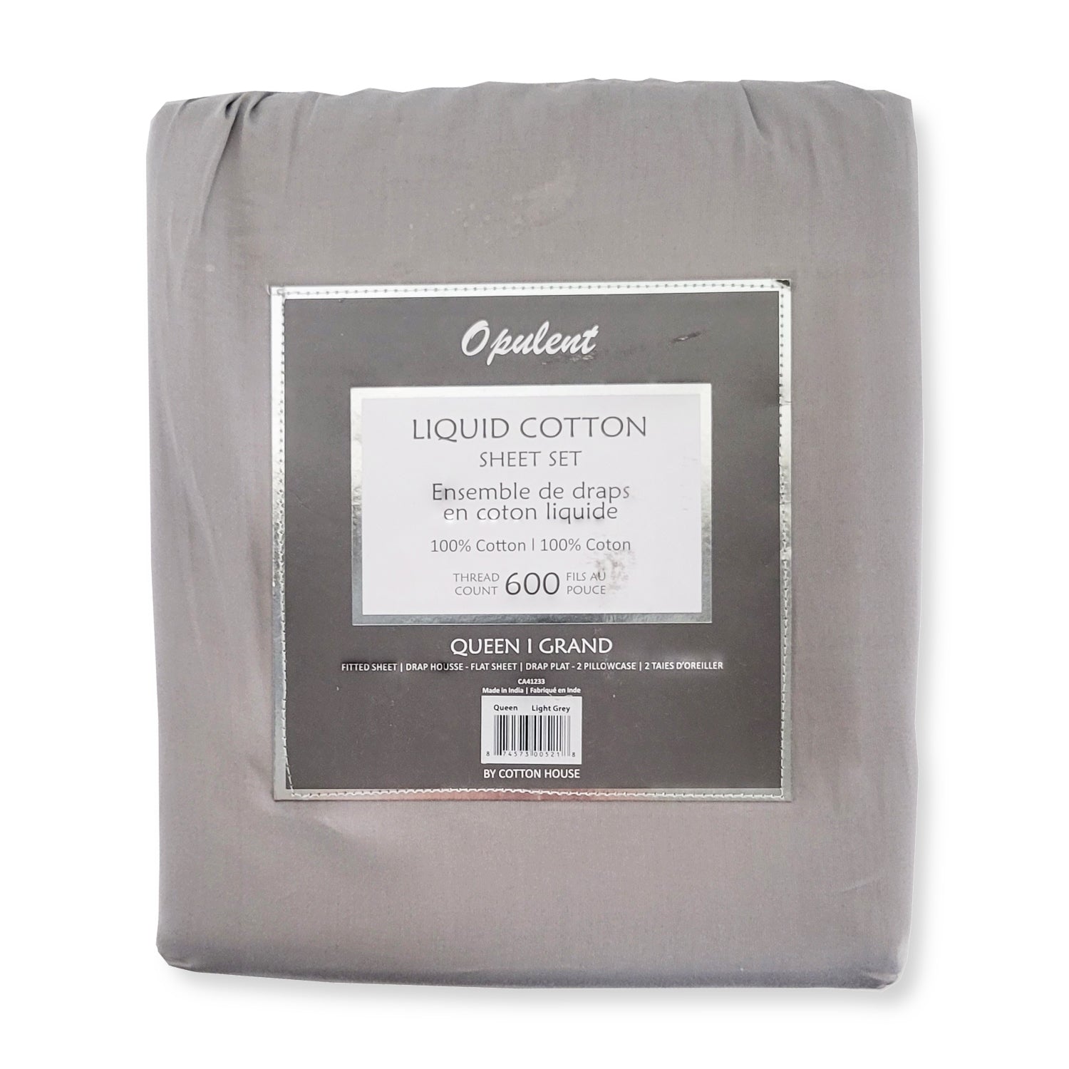 Cotton House- Ensemble de Draps en Coton Liquide, 600 Fils Par Pouce, Grandeur Queen, Gris Pâle - Simple Boutique
