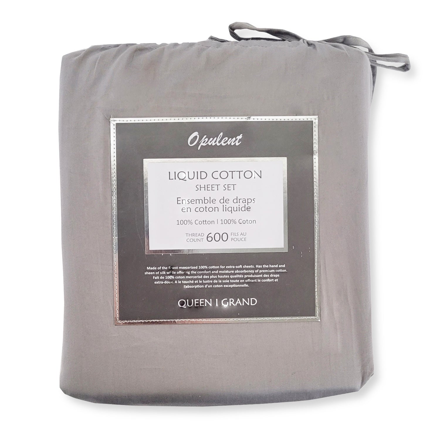 Cotton House- Ensemble de Draps en Coton Liquide, 600 Fils Par Pouce, Grandeur Queen, Gris Pâle - Simple Boutique