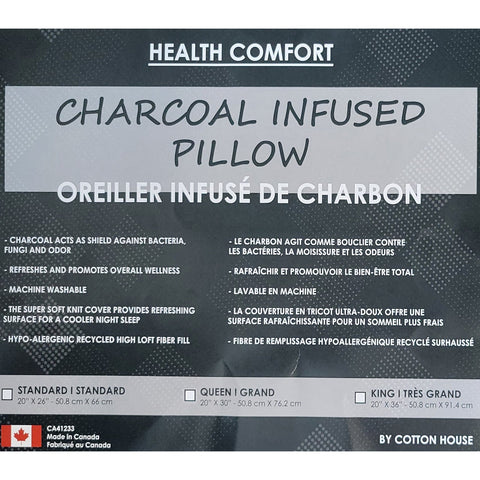 Cotton House - Oreiller Infusé de Charbon, Hypoallergénique, Grandeur King, Fabriqué au Canada