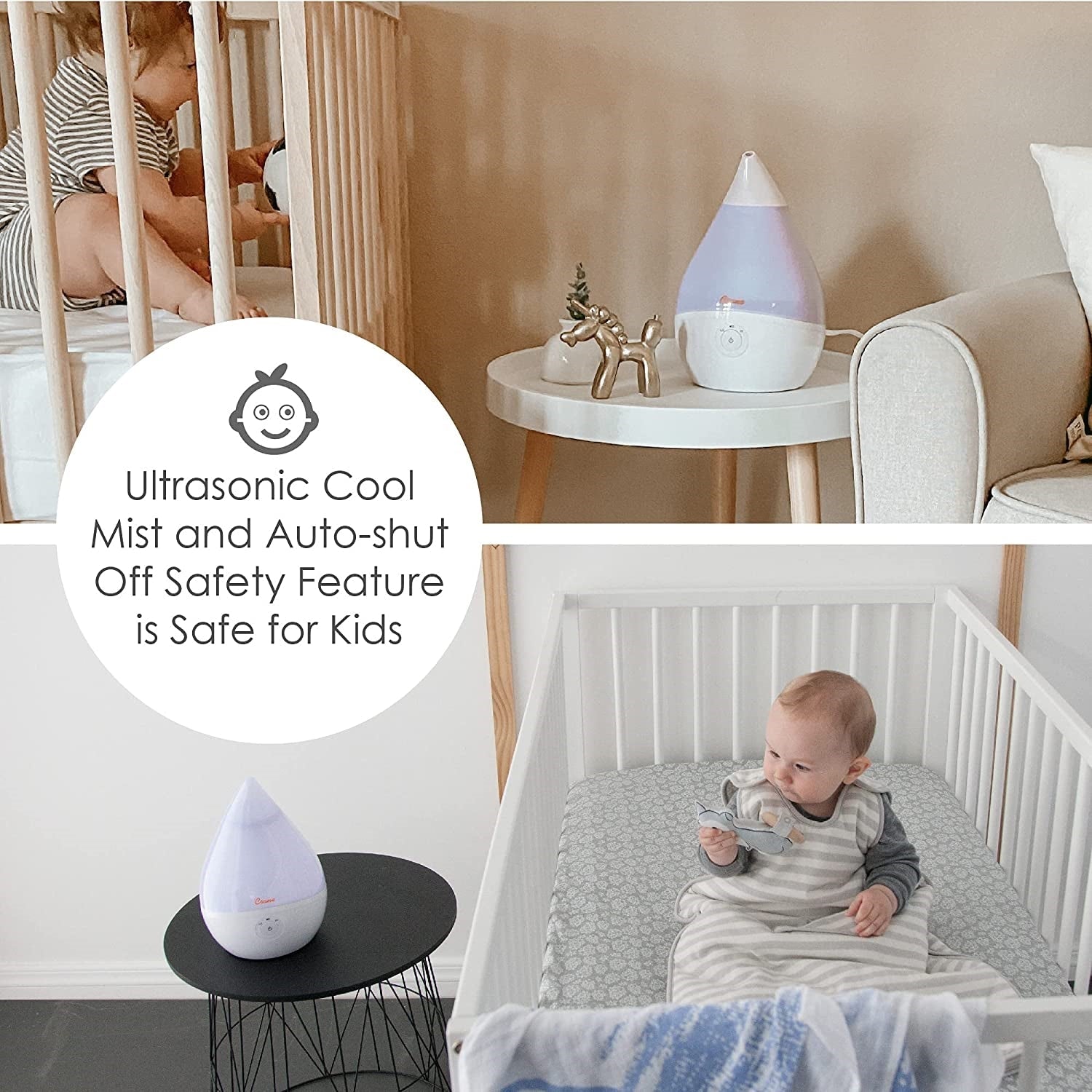 Crane - Humidificateur d'air Ultrasonic à Brume Fraiche, Buse Rotative 360 Degrée, Blanc - Simple Boutique