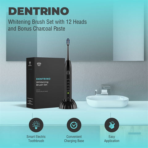 Dentrino - Ensemble de Brosse à Dent Électrique avec 12 Têtes, 5 Fonctions, Avec Étui de Rangement, Noir