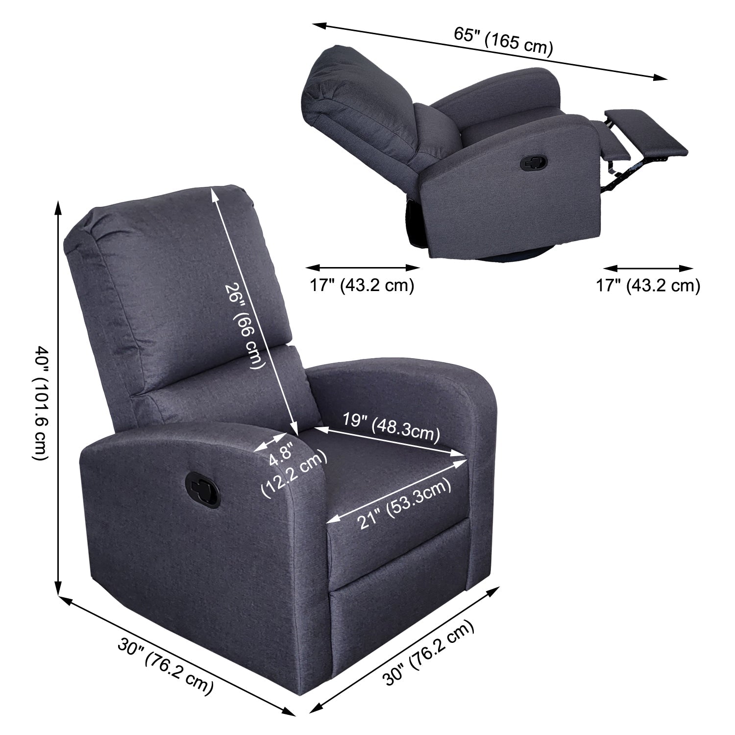 Dormatex Emilia Chaise Fauteuil Inclinable Pivotante Gris Foncé - Fait au Canada - Simple Boutique