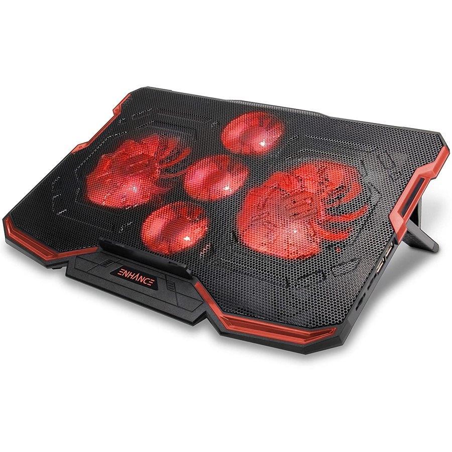 ENHANCE Cryogen Support de Refroidissement Pour Ordinateur Portable 5 Ventilateurs 2 Ports USB Design Mince avec LED Rouge - Simple Boutique