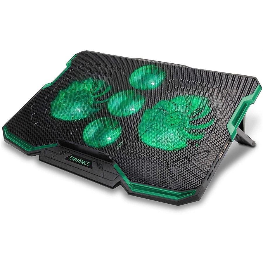ENHANCE Cryogen Support de Refroidissement Pour Ordinateur Portable 5 Ventilateurs 2 Ports USB Design Mince avec LED Verte - Simple Boutique