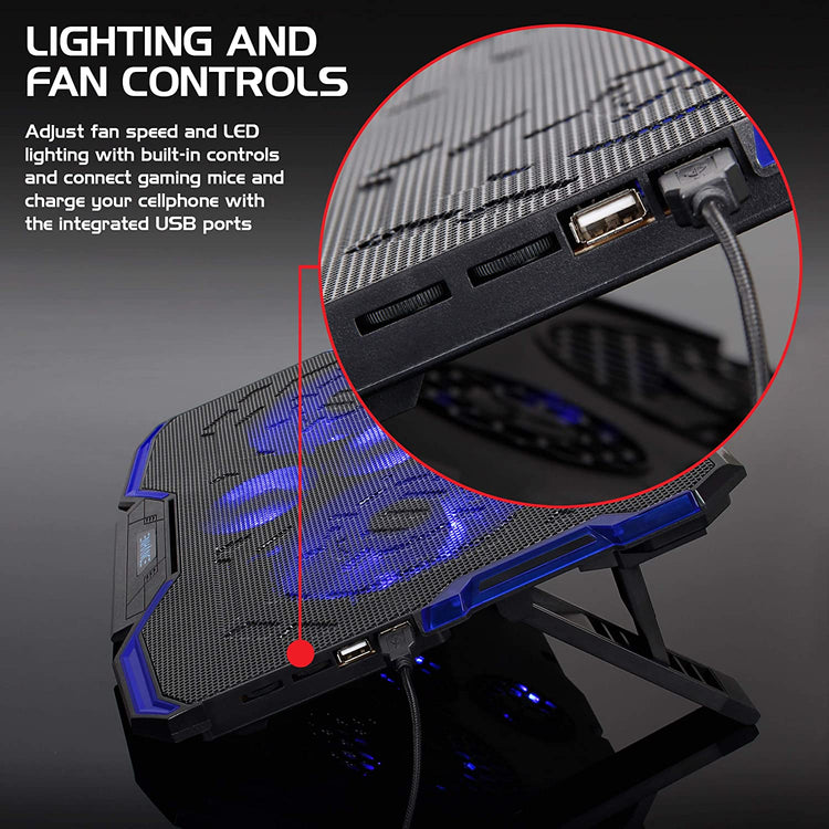 ENHANCE Cryogen Support de Refroidissent Pour Ordinateur Portable 5 Ventilateurs 2 Ports USB Design Mince avec LED Bleu - Simple Boutique