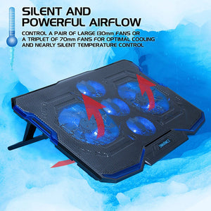ENHANCE Cryogen Support de Refroidissent Pour Ordinateur Portable 5 Ventilateurs 2 Ports USB Design Mince avec LED Bleu - Simple Boutique