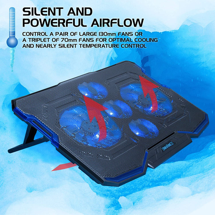 ENHANCE Cryogen Support de Refroidissent Pour Ordinateur Portable 5 Ventilateurs 2 Ports USB Design Mince avec LED Bleu - Simple Boutique