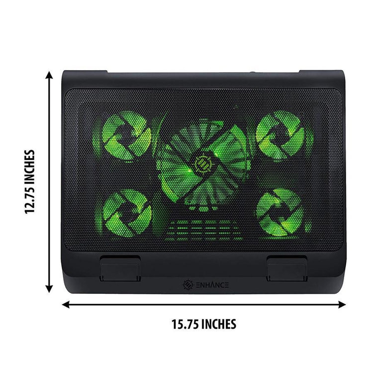 ENHANCE Support de Rrefroidissent Pour Ordinateur Portable 5 Ventilateurs 2 Ports USB LED Verte - Simple Boutique