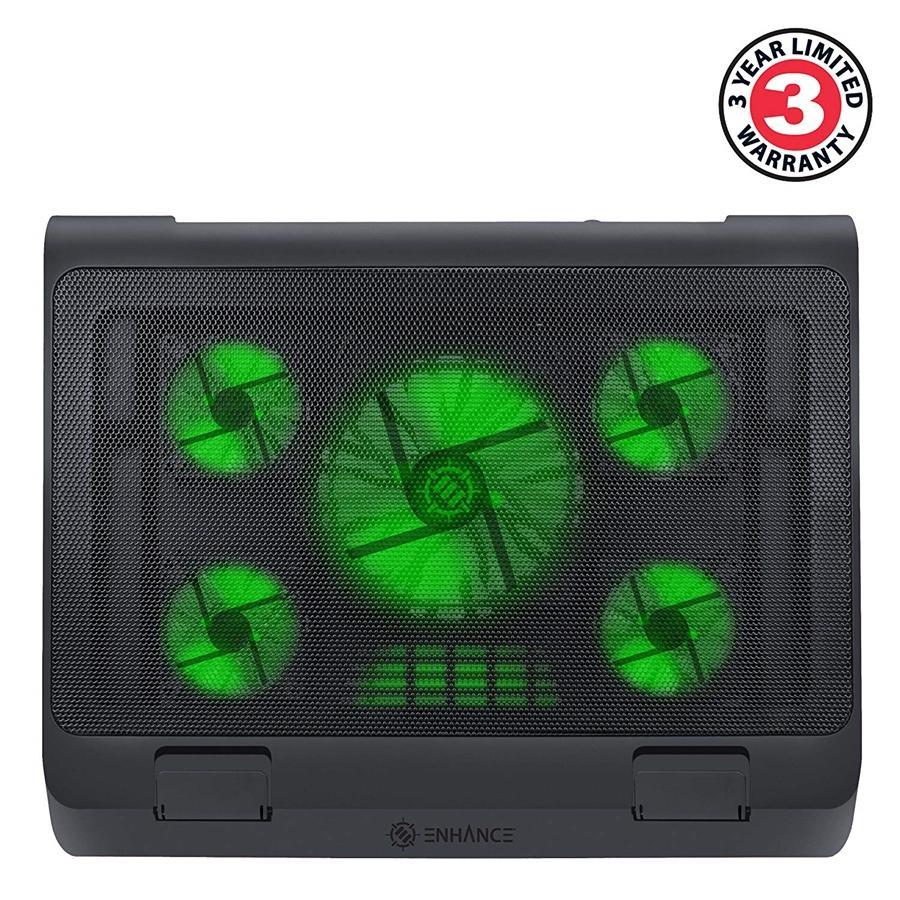 ENHANCE Support de Rrefroidissent Pour Ordinateur Portable 5 Ventilateurs 2 Ports USB LED Verte - Simple Boutique