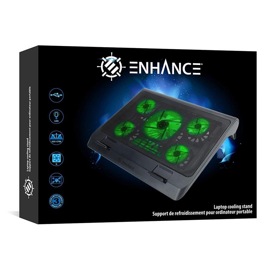 ENHANCE Support de Rrefroidissent Pour Ordinateur Portable 5 Ventilateurs 2 Ports USB LED Verte - Simple Boutique