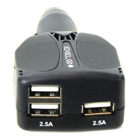 EXEL Chargeur De Voiture USB Triple Ports Jusqu'a 2.1A Noir