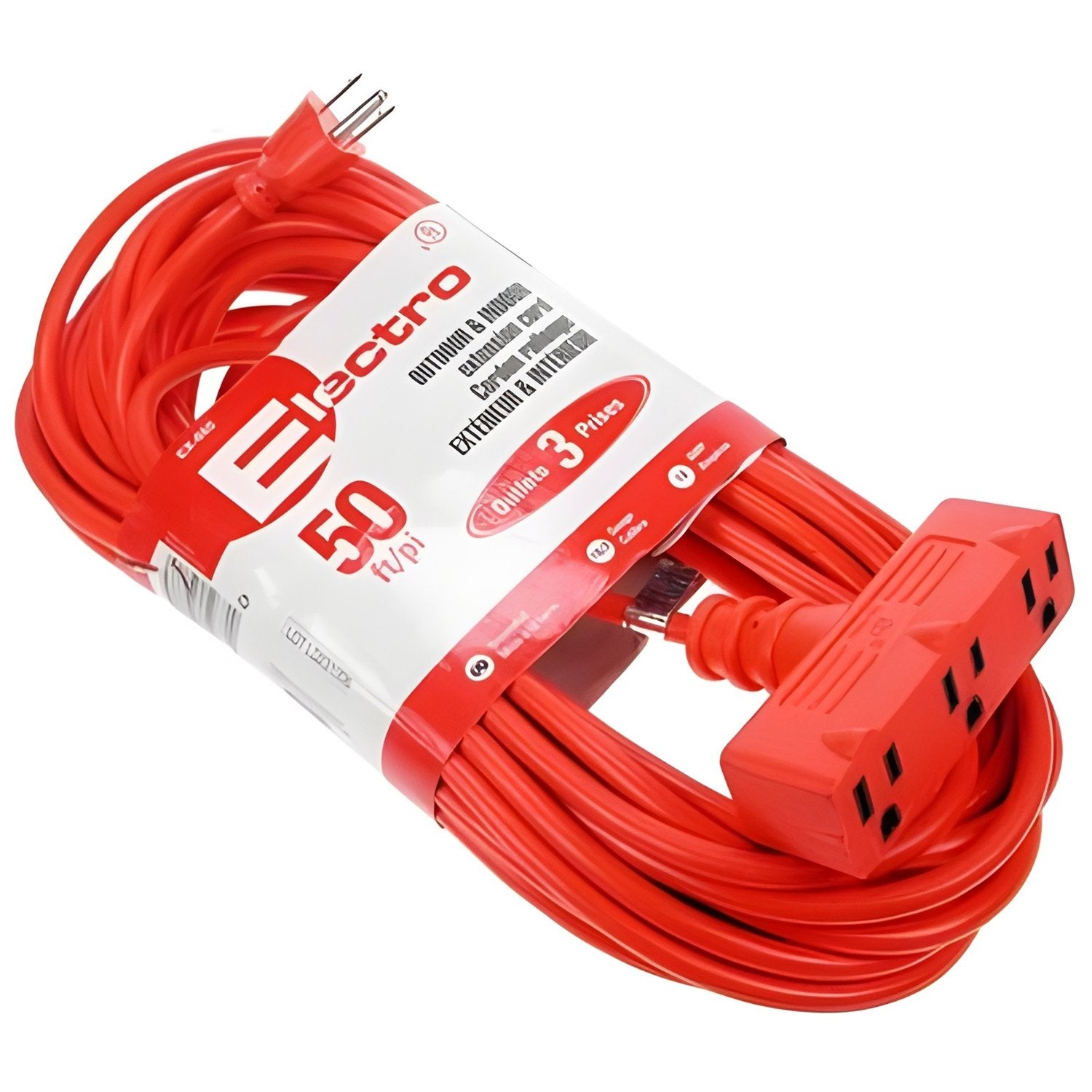Electro - Rallonge Électrique Extérieure à 3 Prises, Longeur de 50 Pieds, Orange - Simple Boutique