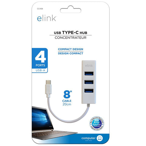 Elink - Adaptateur USB 3.1 Type-C à 4 Ports USB-A, Blanc