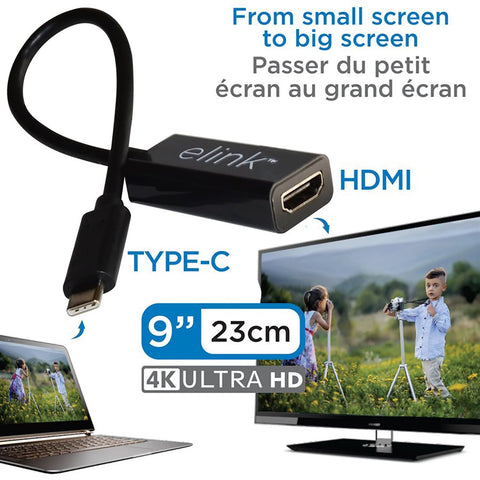 Elink - Adaptateur USB Type-C vers HDMI Compatible 4K, Noir
