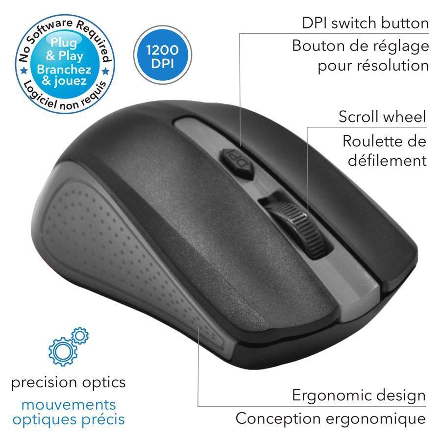 Elink CM500 - Souris à Roulette Optique Filaire, 3 Bouttons, 1200 dpi, Grise et Noir - Simple Boutique