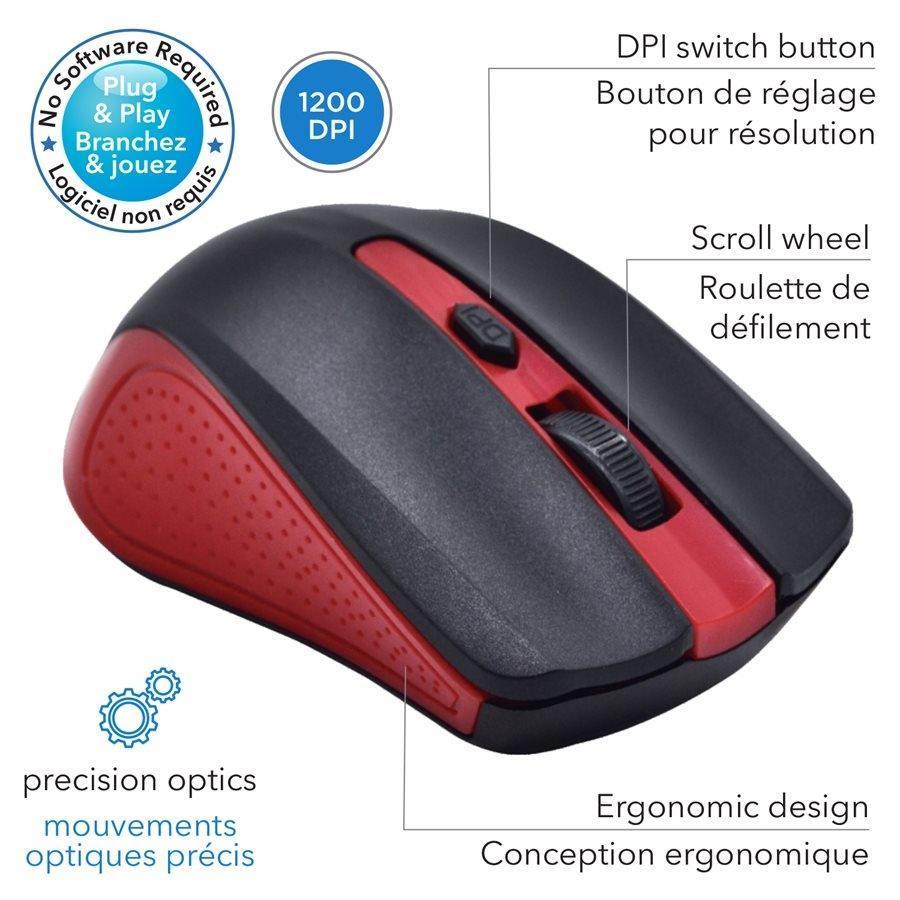 Elink CM500 - Souris à Roulette Optique Filaire, 3 Bouttons, 1200 dpi, Rouge et Noir - Simple Boutique