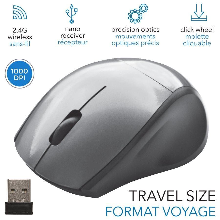 Elink CM517 - Souris Optique Sans-Fil Format Voyage avec Molette Cliquable et Nano Récepteur, Grise - Simple Boutique