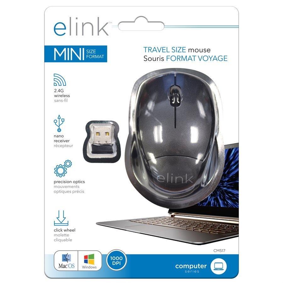Elink CM517 - Souris Optique Sans-Fil Format Voyage avec Molette Cliquable et Nano Récepteur, Grise - Simple Boutique