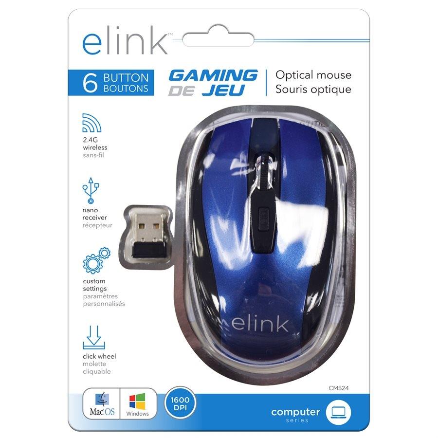 Elink CM524 - Souris de Jeu Optique Sans-Fil à 6 Boutons Avec Molette Cliquable et Nano Récepteur, Bleu - Simple Boutique