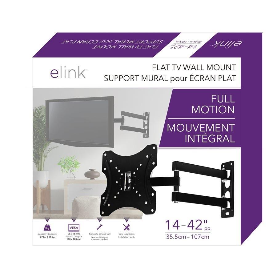 Elink CV995 - Support Mural avec 1 Bras Articulé pour Téléviseur de 14'' à 42'', VESA Maximum 100 x 100, Noir - Simple Boutique