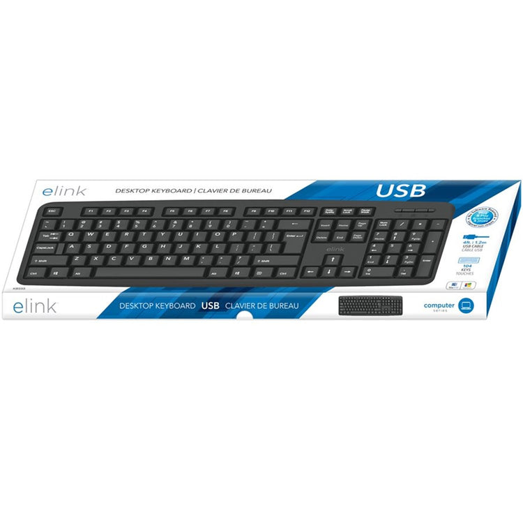 Elink - Clavier de Bureau USB avec 104 Touches, Câble de 4 Pieds, Noir - Simple Boutique