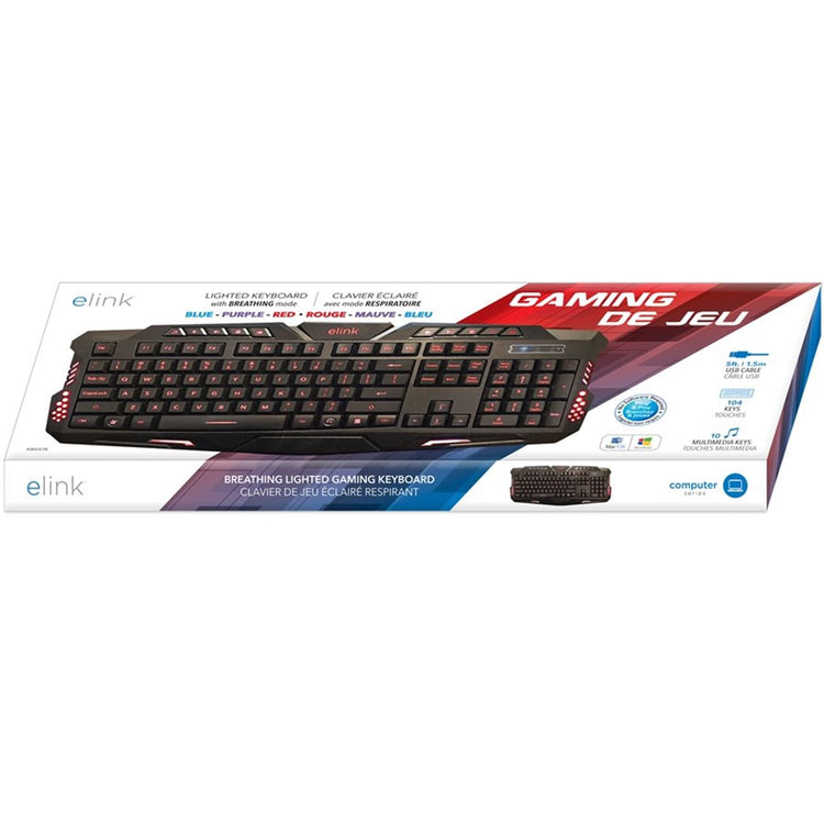 Elink - Clavier de Jeu USB à 104 Touches, Câble de 5 Pieds, Rétroéclairage Blue, Rouge ou Mauve - Simple Boutique
