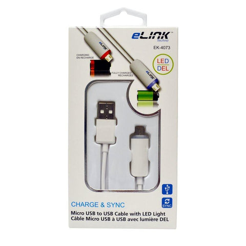 Elink EK-4073 Câble de Recharge DEL USB à Micro USB Changeant de Couleur Lorsque Rechargé