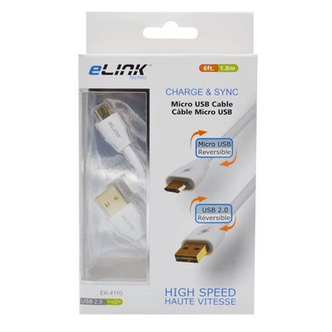 Elink EK-4110 Cable Micro USB 2.0 Reversible 6Pi Blanc