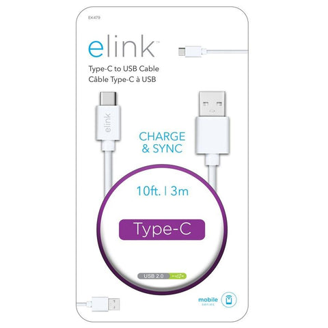 Elink EK479 Câble Type-C à USB 10 Pieds Blanc