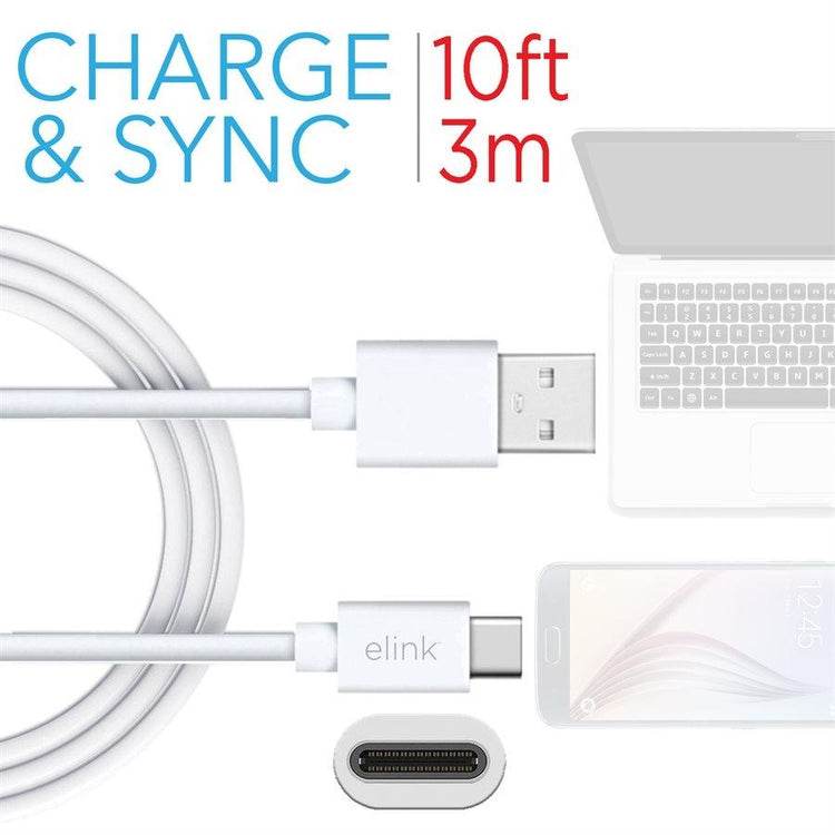 Elink EK479 Câble Type-C à USB 10 Pieds Blanc - Simple Boutique