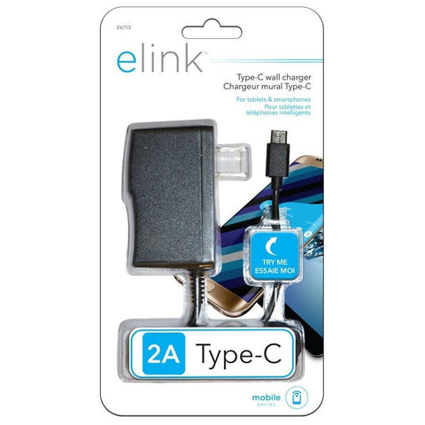 Elink EK713 Chargeur Mural Type-C 2A pour Téléphones Intelligents  et Tablette, Noir