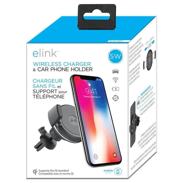 Elink EK787 - Chargeur Sans-Fil et Support pour Téléphone pour Voiture, Noir - Simple Boutique