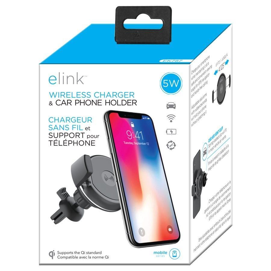 Elink EK787 - Chargeur Sans-Fil et Support pour Téléphone pour Voiture, Noir - Simple Boutique