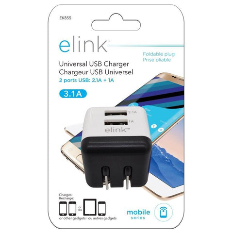 Elink EK855 Chargeur USB Universel 2 port USB 3.1A Blanc