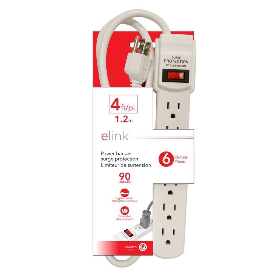 Elink EL-674 - Barre d'alimentation à 6 Prises avec Parasurtenseur, 4 Pieds, Blanc - Simple Boutique