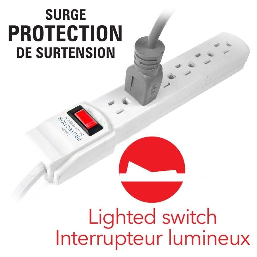 Elink EL-878 - Barre d'alimentation à 6 Prises avec Parasurtenseur, 6 Pieds, Blanc - Simple Boutique