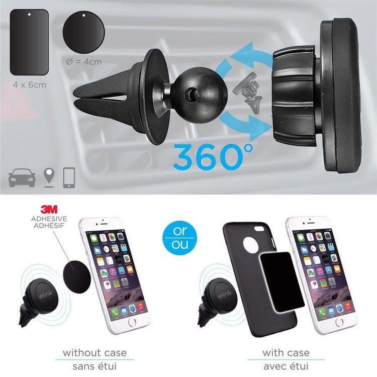 Elink ELK315 Support Magnétique de Téléphone Cellulaire pour Trappe de Ventilation de Voiture, Noir - Simple Boutique