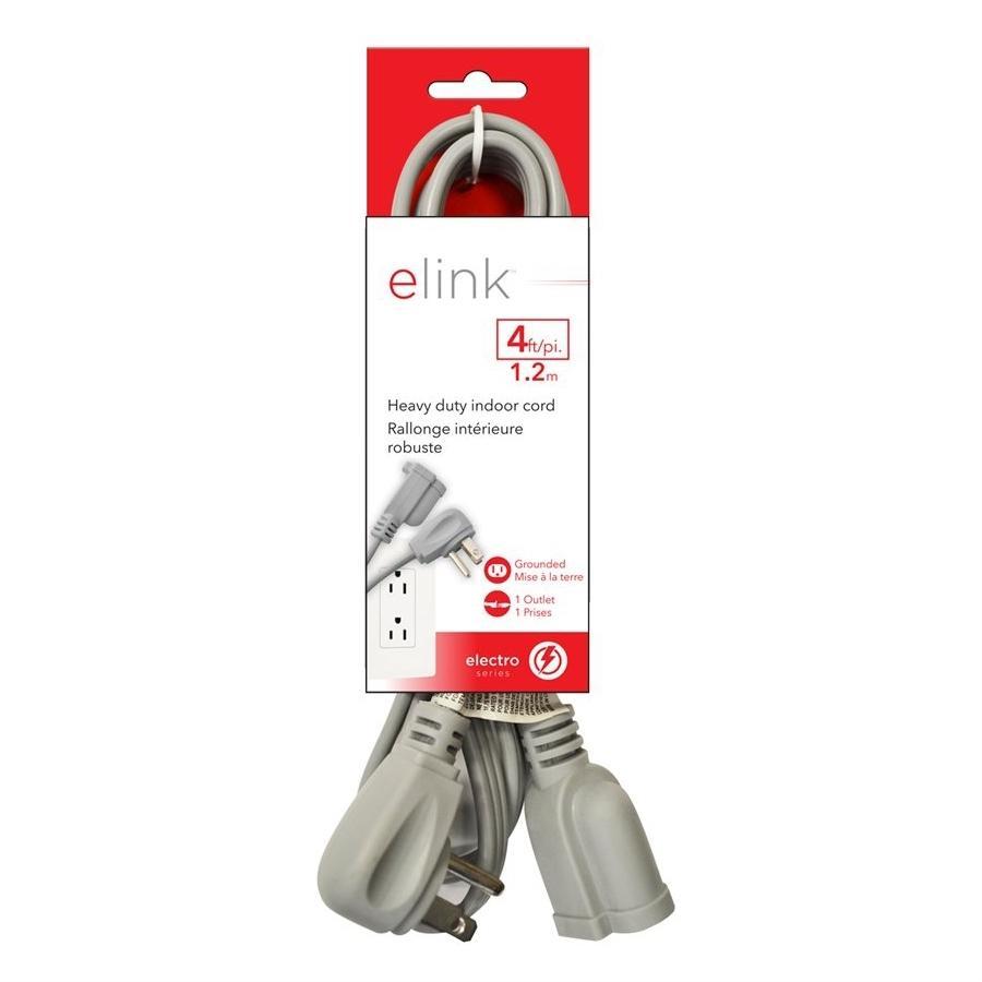 Elink EX-520 - Ralonge Électrique d'intérieur à Usage Intensif, 4 Pieds, Gris - Simple Boutique