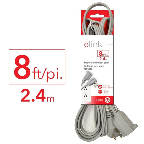 Elink EX-521 - Ralonge Électrique d'intérieur à Usage Intensif, 8 Pieds, Gris