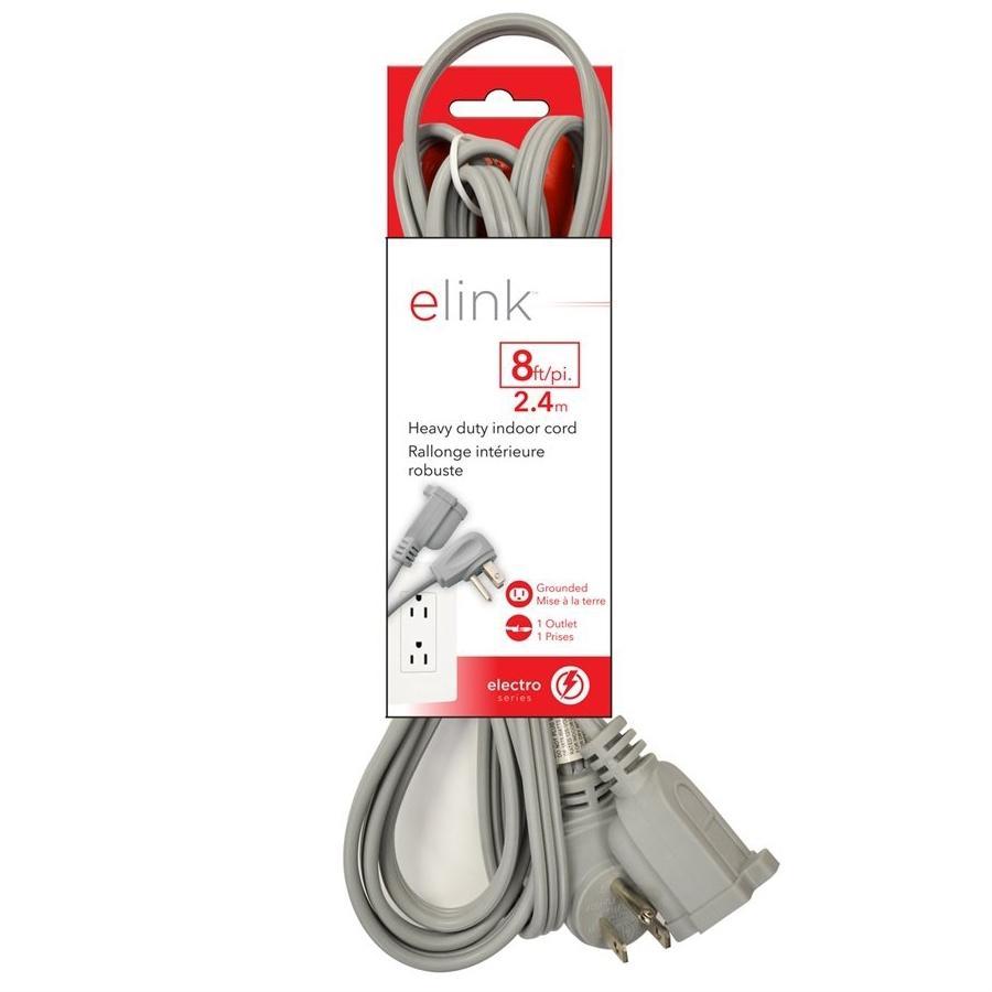 Elink EX-521 - Ralonge Électrique d'intérieur à Usage Intensif, 8 Pieds, Gris - Simple Boutique