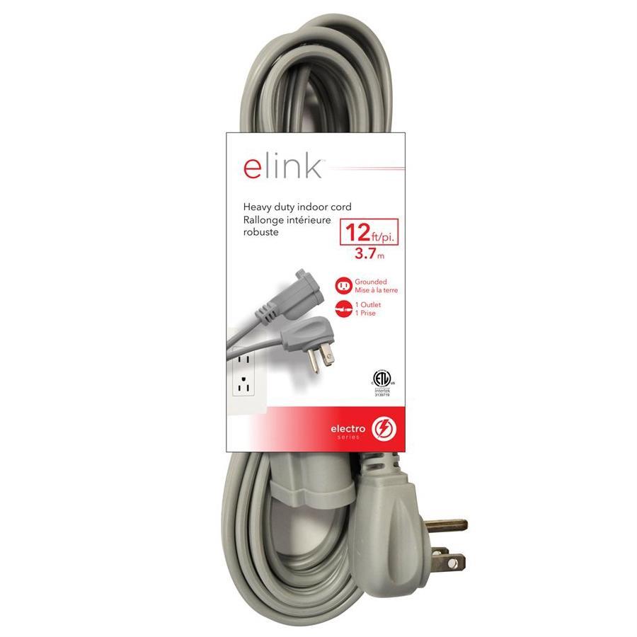 Elink EX-900 - Ralonge Électrique d'intérieur à Usage Intensif, 12 Pieds, Gris - Simple Boutique